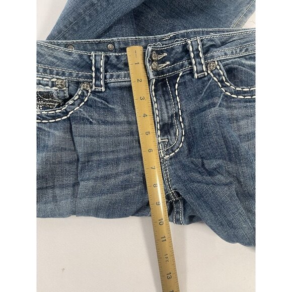 Miss Me Jeans Women's 32 Easy Boot Cut Embellished Bling Flap Pockets Denim Blue - Picture 5 of 10